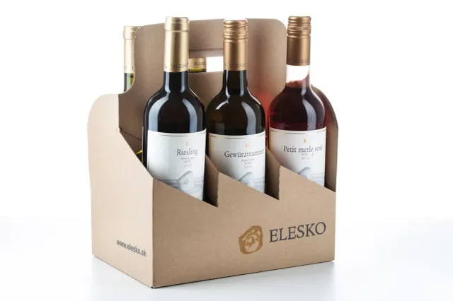 Nosič na 6 fliaš vína, ELESKO / vhodný na prenos vína na festivaloch