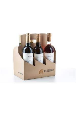 Nosič na 6 fliaš vína, ELESKO / vhodný na prenos vína na festivaloch